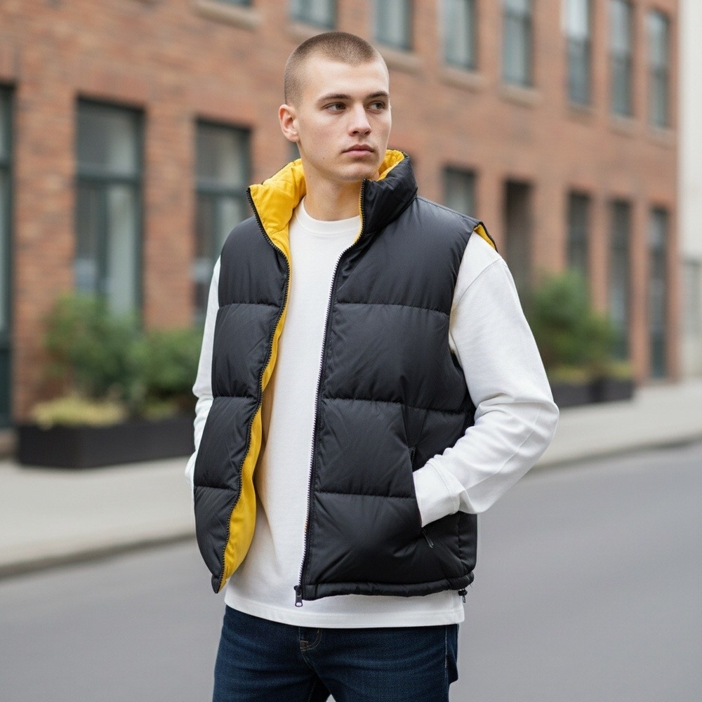 Jordan Craig Vintage Y2K Yellow Plaid Reversible Puffer Vest Hooded Size L - NEW